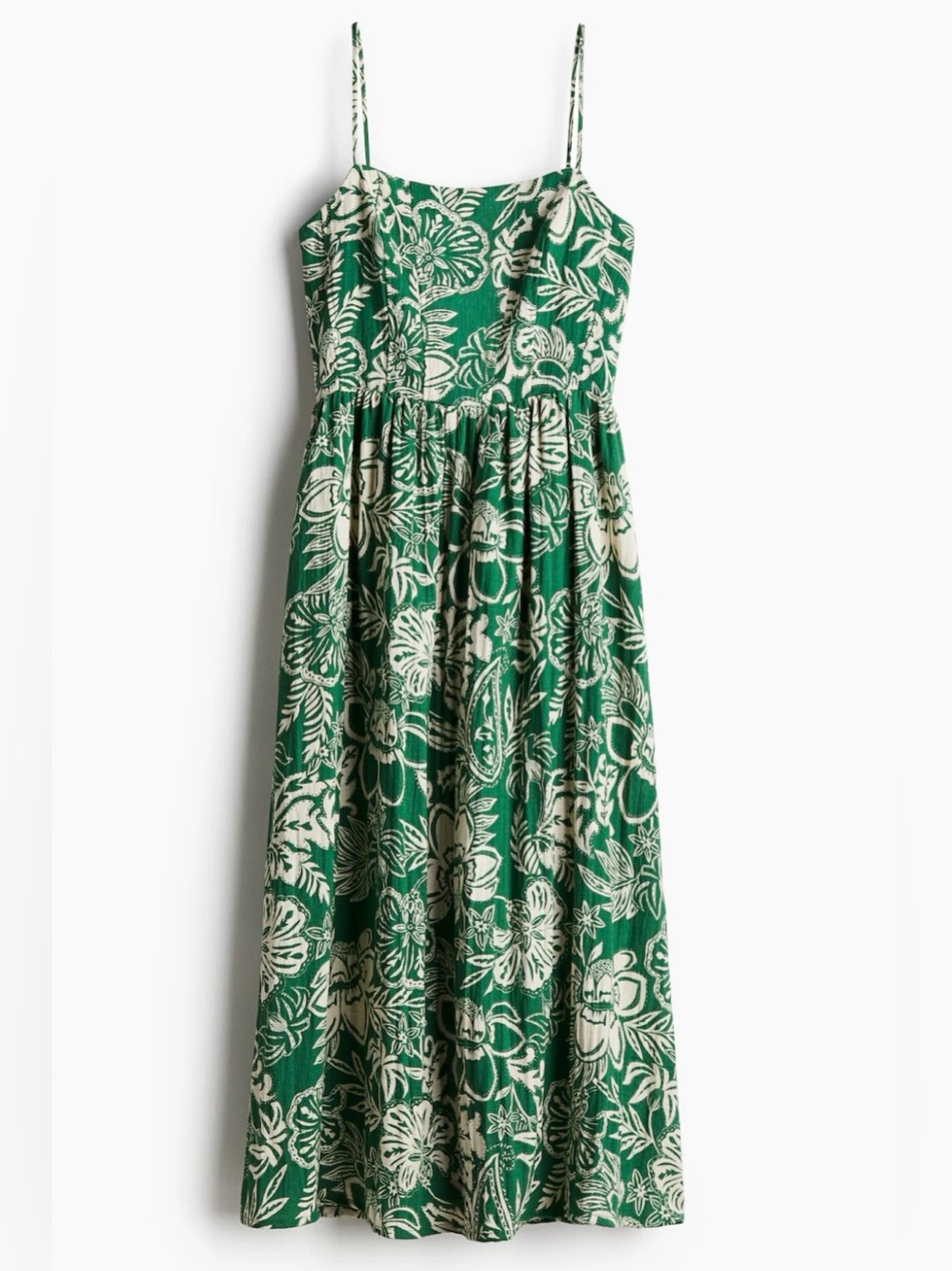 H&M Green Tropical Floral Midi Dress NWT| Large Strappy Summer Vacation Dress